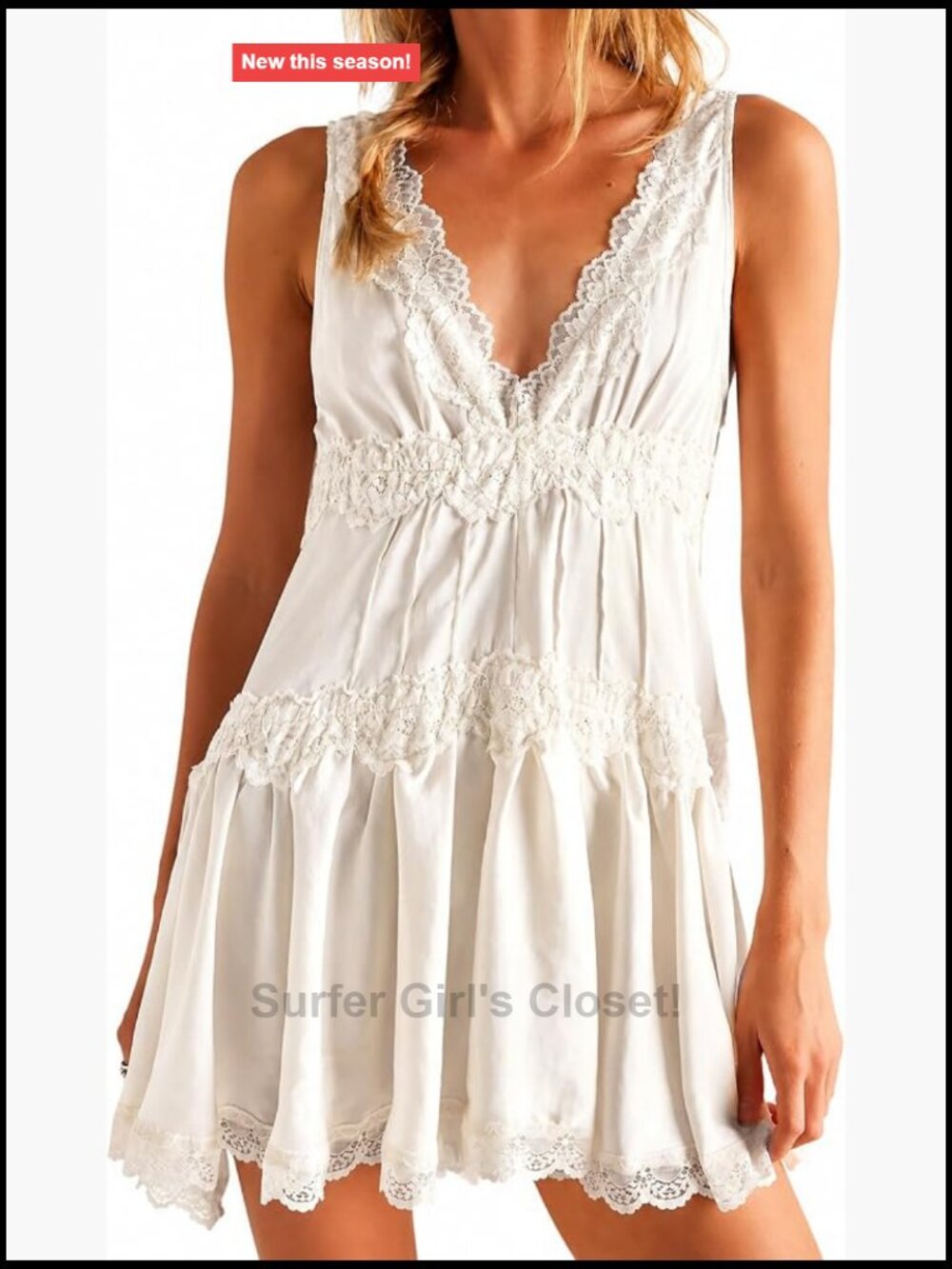 Silky Lace V-Neck Mini Slip Dress Y2K Boho Ruffle Hem Sleeveless Summer Dress
